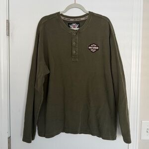 Harley-Davidson Men's Green Long Sleeve Henley